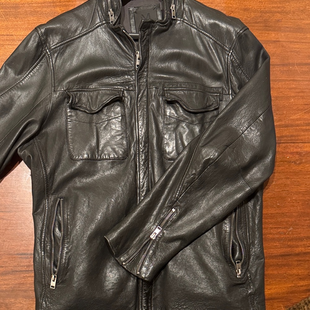Black Military, Curved-Hem Leather Jacket